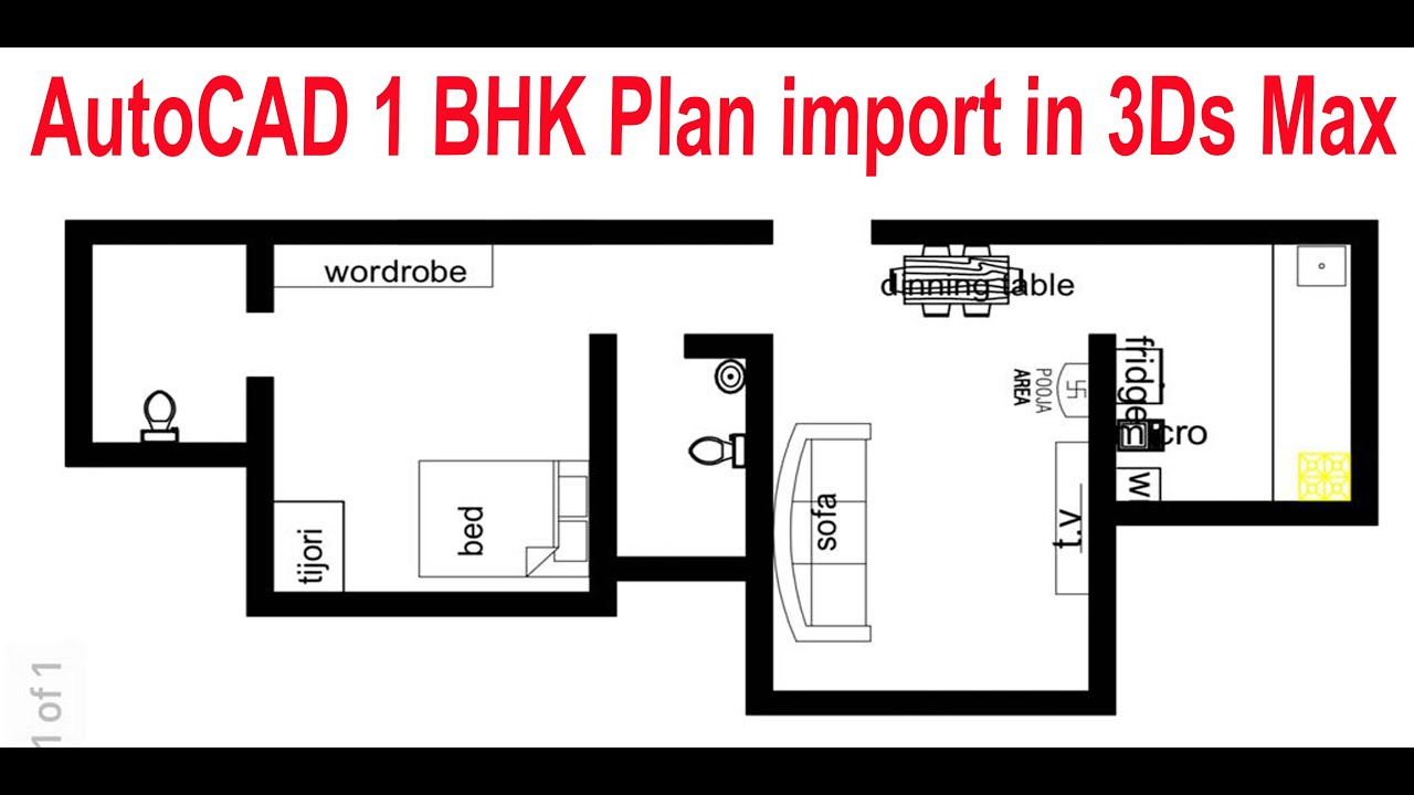 #3DDesigner AutoCAD 1 BHK Plan import in 3Ds Max, Import AutoCAD file in 3DS Max tutorial part 50