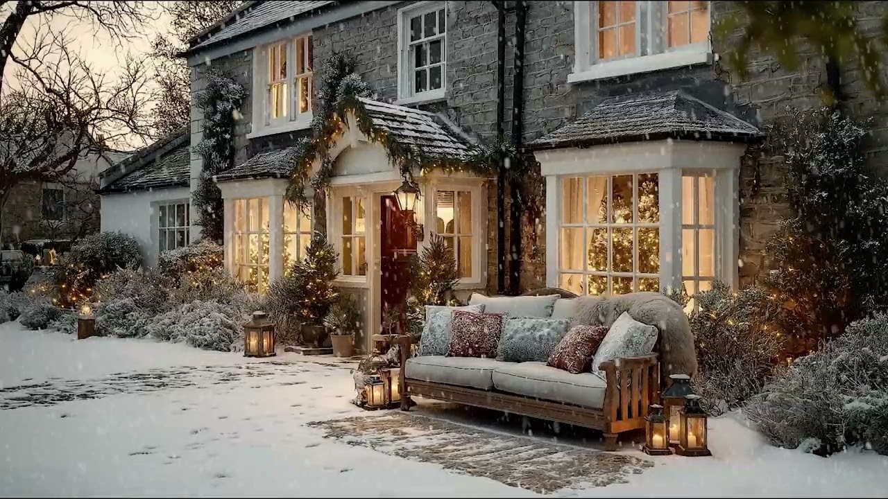 Cozy Warm Sofas by a Snowy Scene with Soft Piano Music for Deep Sleep and Night Relaxation
