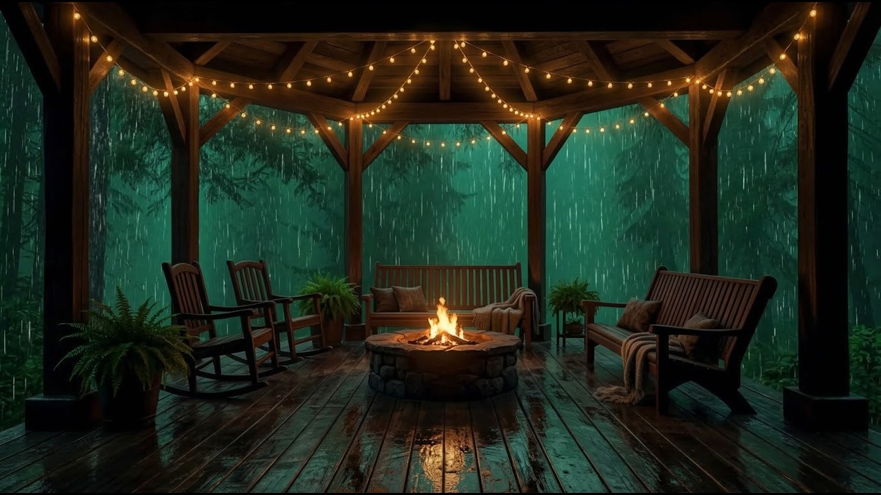 3 Hours of Moody Cabin Porch Ambiance | Relaxing Forest Rain Sounds for Insomnia Relief