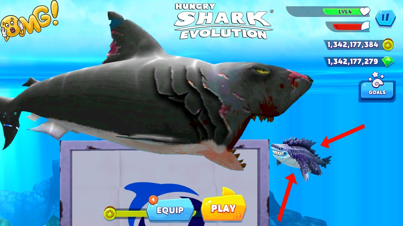 Hungry Shark Evolution - Bigger Enemy Megalodon vs Sharkjira Mod - All 25 Sharks Unlocked Gameplay