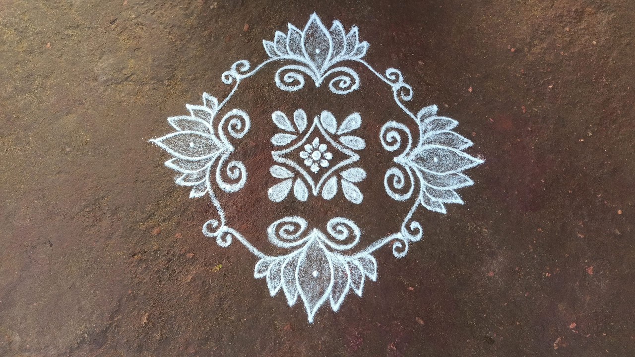 7 dots lotus flower rangoli daily use | beginners creative  rangoli | SathyaSelva Rangoli Designs