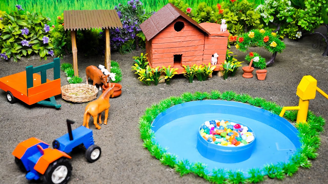 DIY mini Farm Diorama with house for Cow,Pig | Mini Hand Pumb Supply Water to shower the cows #2
