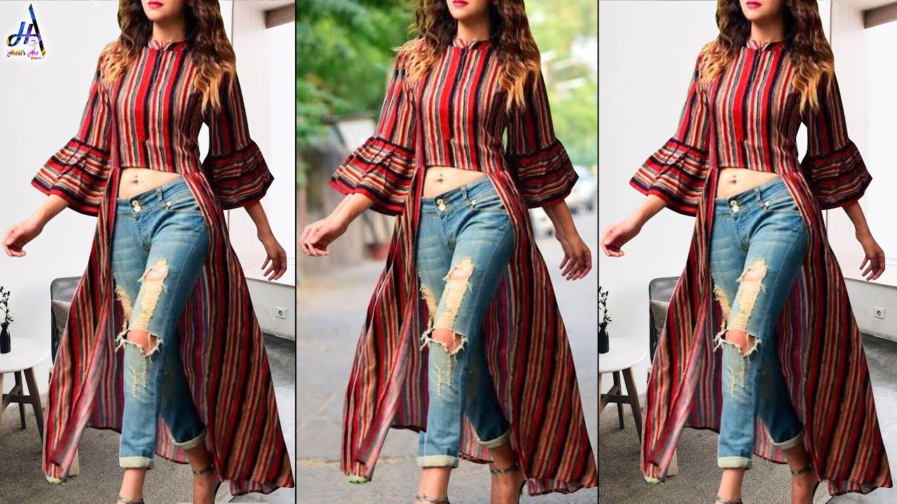 College Outfits!!. DIY Fashion Kurti With Jeans - Cutting & Stitching