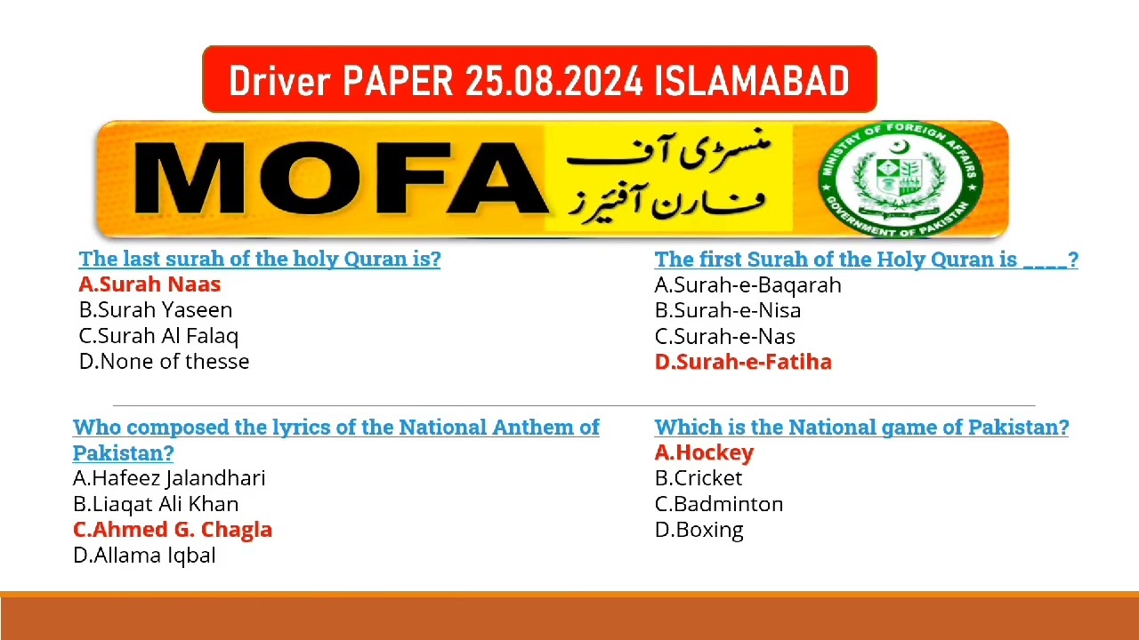 MOFA Driver solved paper 25.08.2024