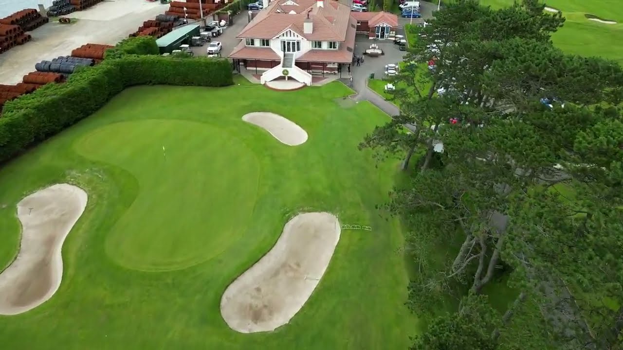 Greenore Golf Club Carlingford, scenic aerial video viewing Cooley & Mourne Mountains backdrops