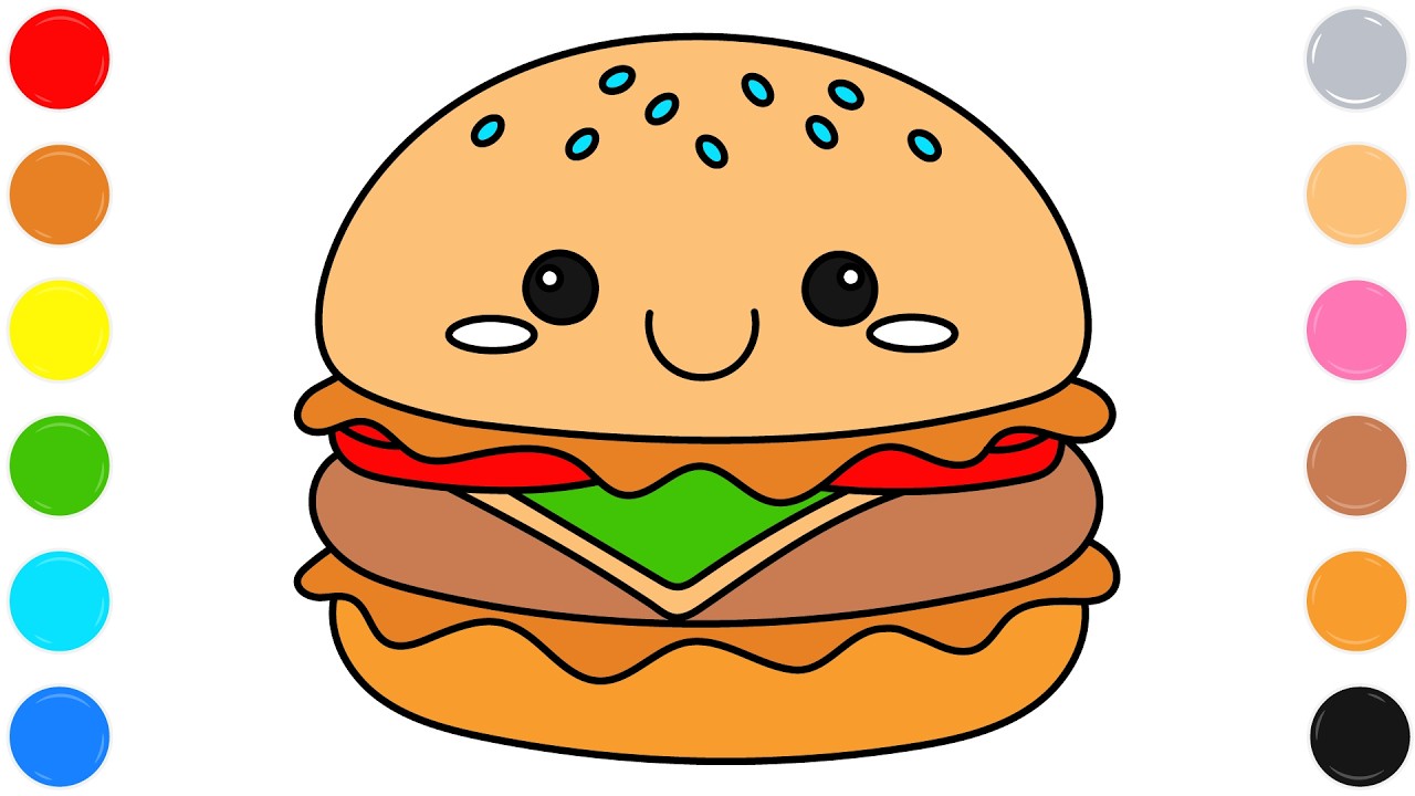 🍔 Burger Coloring Page for Kids | Cute Fun Fast Food Drawing