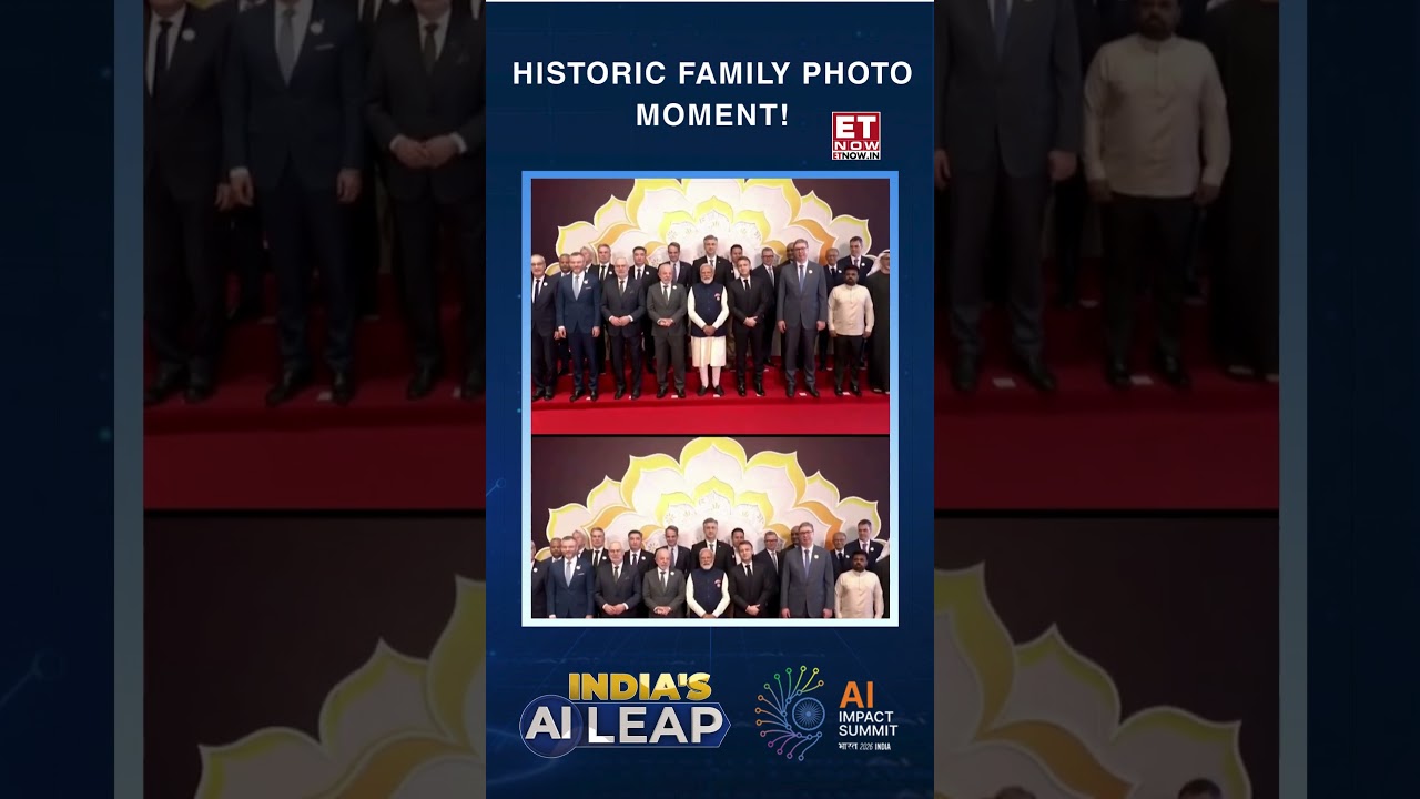 PM Modi Joins Global Leaders for Family Photo at India AI Impact Summit | Macron & Lula Present