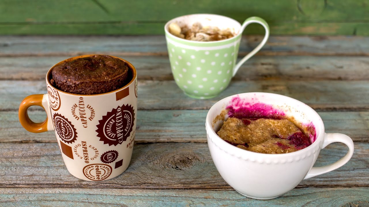 MUG CAKE VEGAN | 3 RICETTE LIGHT | Cioccolato, mela e cannella, mirtilli | Healthy Mug Cake