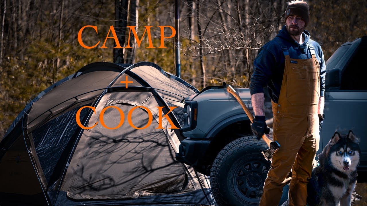 Bronco CAMPING | ASMR (4K) | Hot Tent Camping | Relaxing Camp & Cook | Cinematic Overland Film