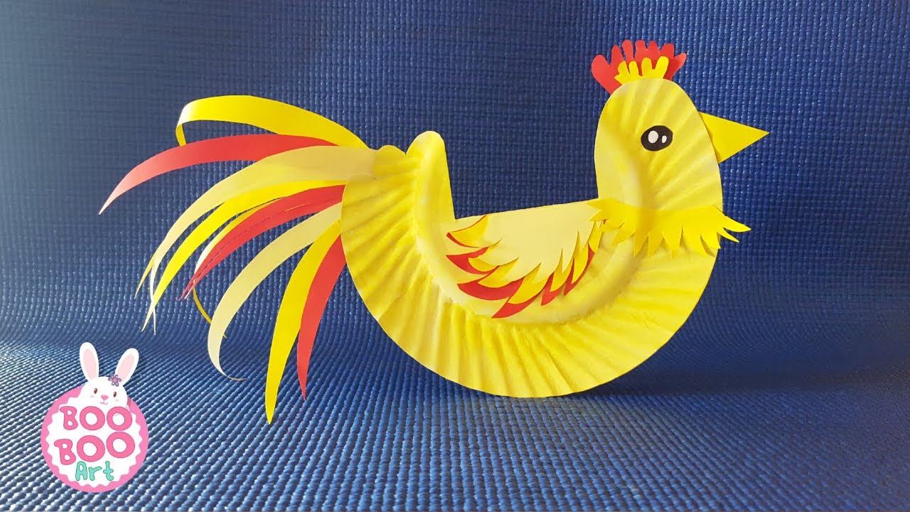 How to make a Rocking chicken with a paper plate | Rooster | DIY cockerel |  Paper craft for kids