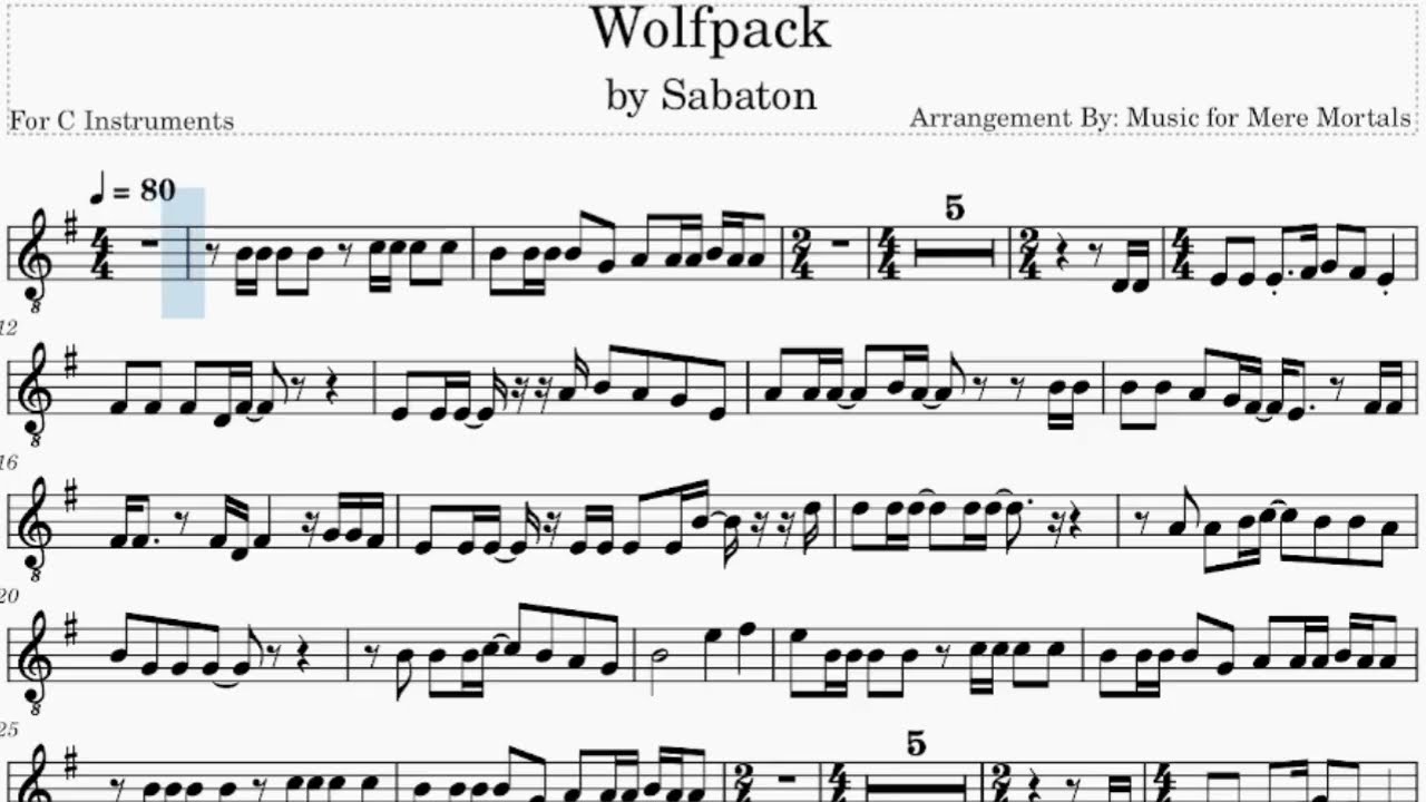 Wolfpack - by Sabaton - Play Along for C Instruments