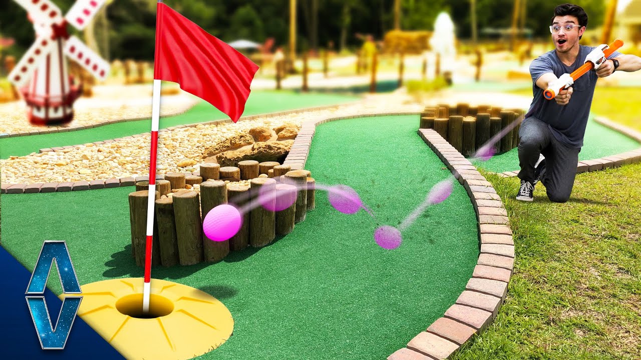 Playing Mini Golf With NERF Blasters!