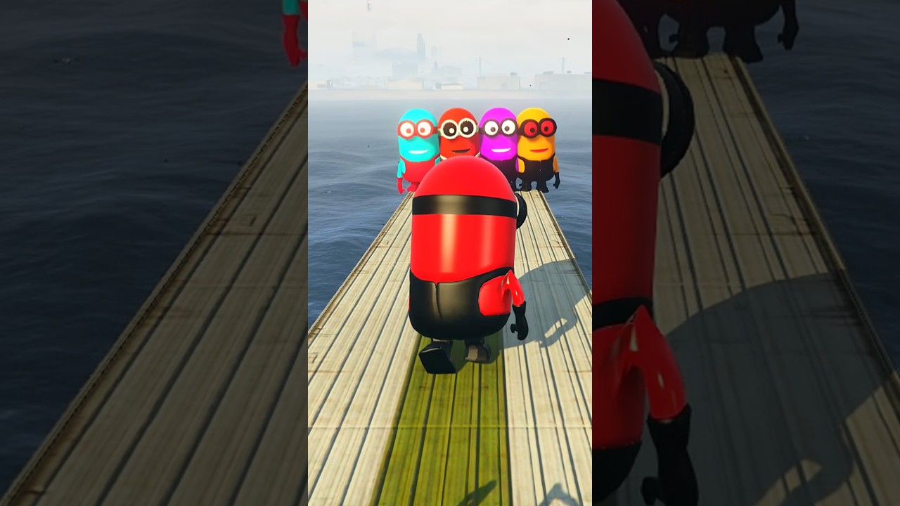 red minion epic ragdoll to four minion #gta5