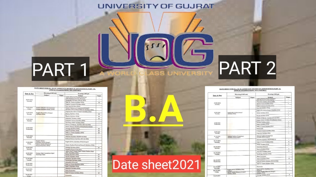 university of gujrat ba b.sc date sheet 2021 annual UOG date sheet