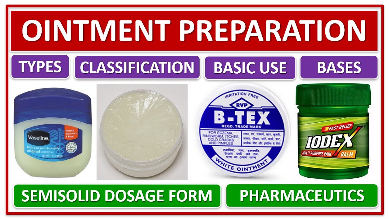OINTMENT PREPARATION, TYPES OF OINTMENTS, BASIC USE, CLASSIFICATION, BASES, SEMISOLID DOSAGE FORM