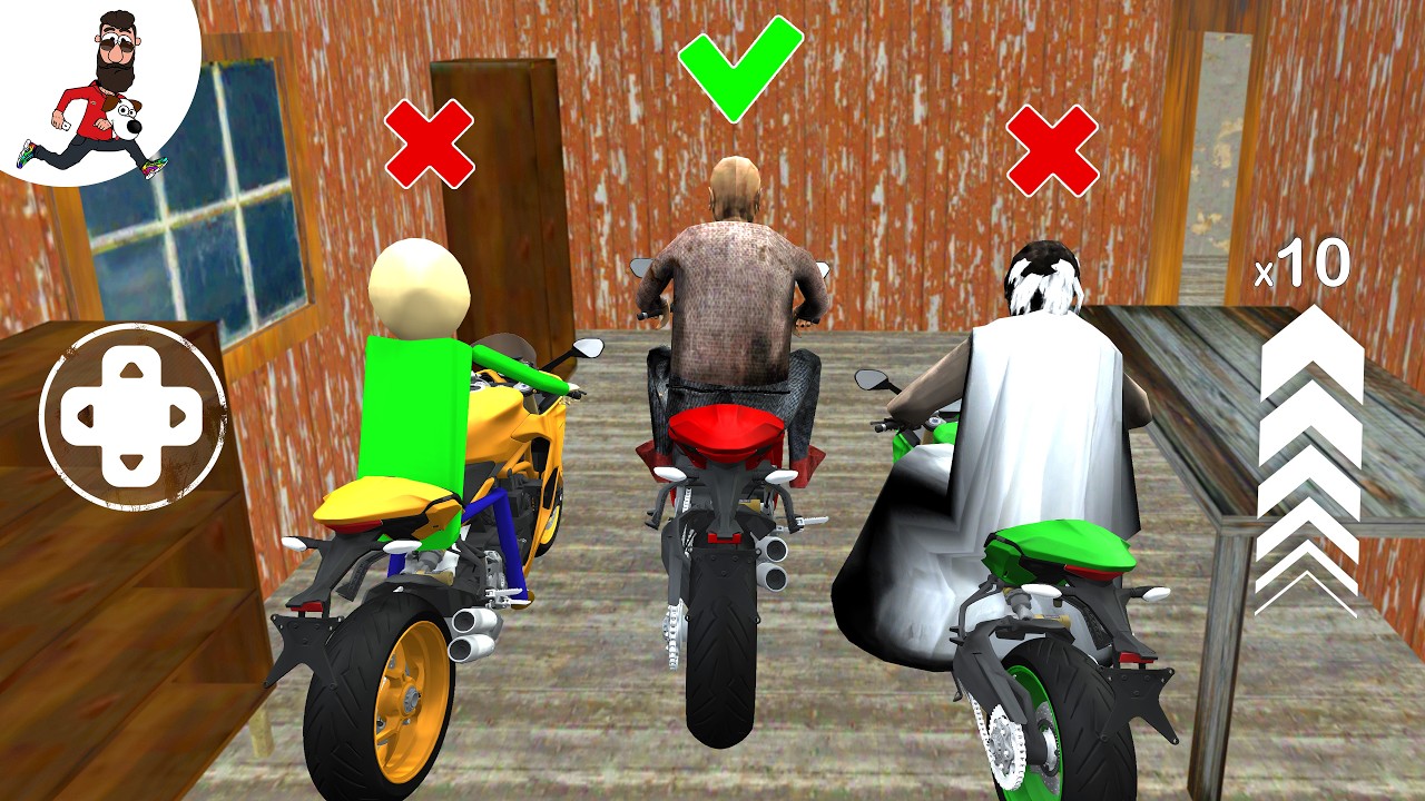 Play as granny, grandpa, baldi (moto bike ride) ► funny horror granny game