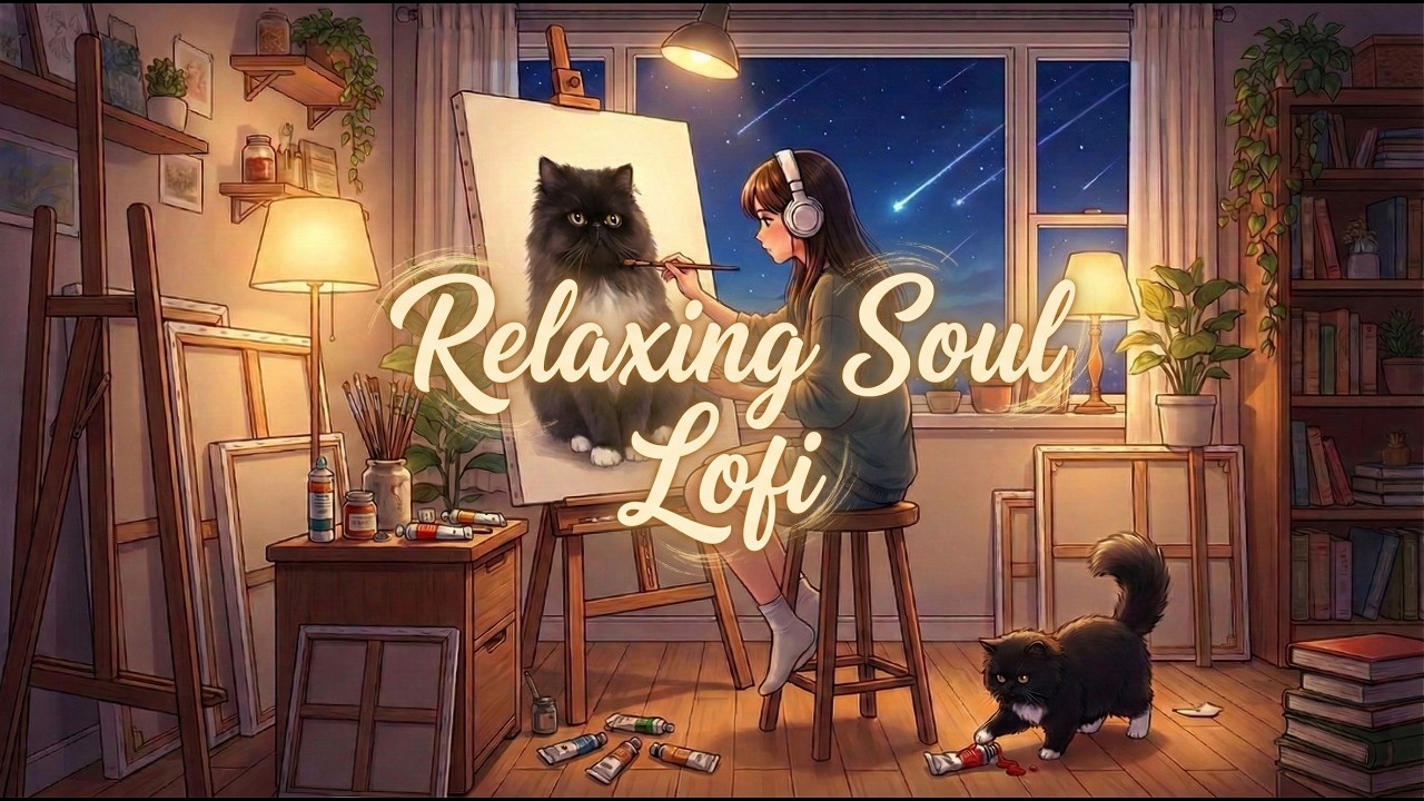 Starry Night Art Studio & My Fluffy Cat | Soul Lofi Beats to Relax/Study