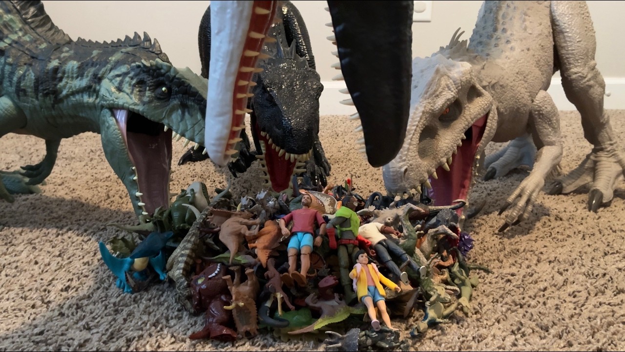 GIANT Jurassic World DINOSAUR EATING CONTEST vs Minis Dominion Rebirth SURVIVAL Mattel ACTION