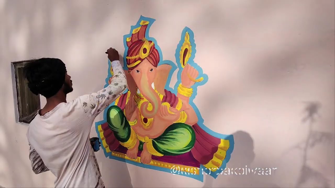शादी विवाह में सुंदर गणेश जी पेंटिंग बनाए||water colour work||@kishorbakoliyaart95 