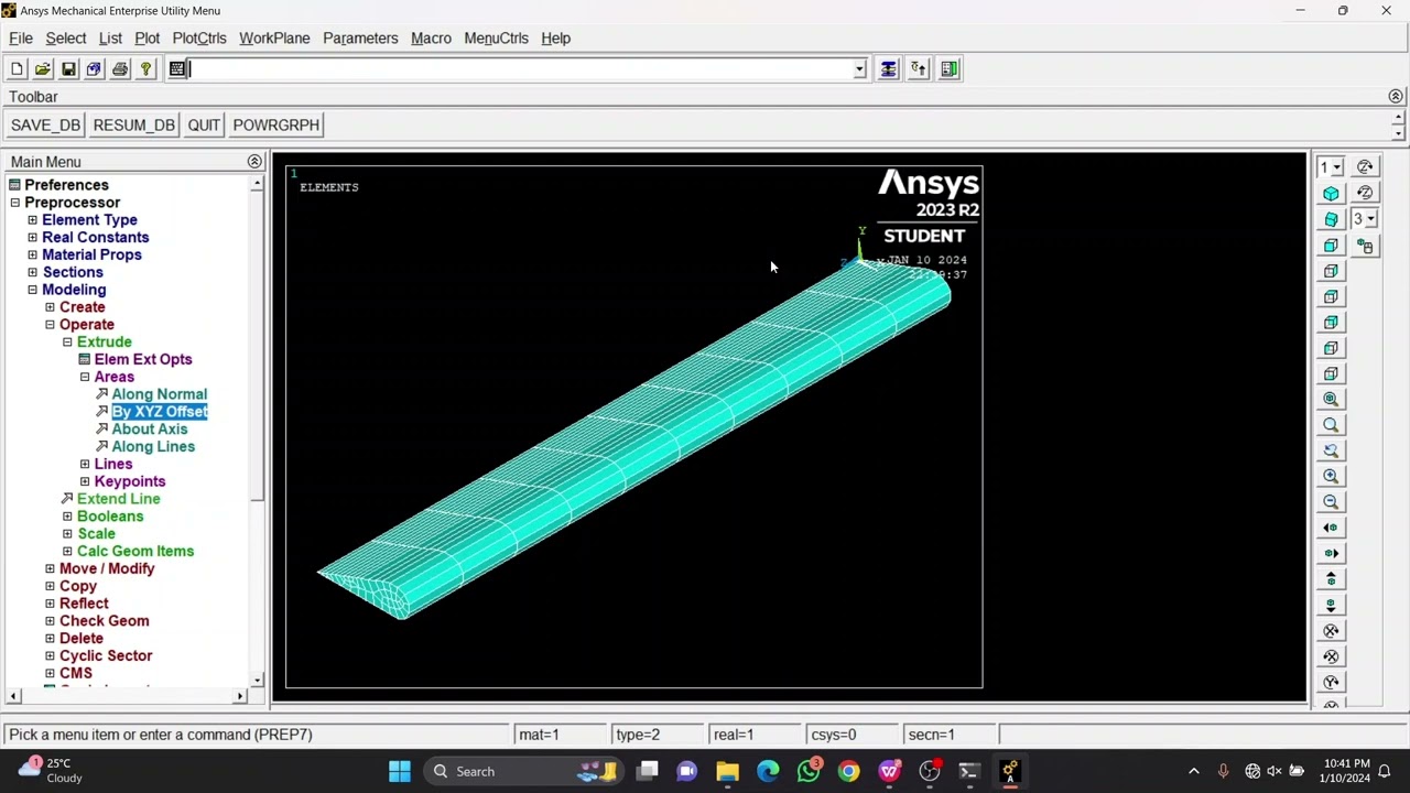 Modal analysis of Aircraft wing with explanation using ANSYS APDL