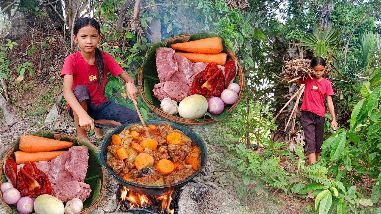 cooking curry pork ribs for food in field | My Countryside Life