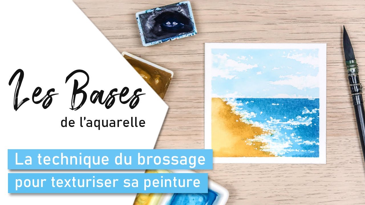 Les BASES DE L'AQUARELLE Faire un paysage marin 🌊 avec la technique du brossage