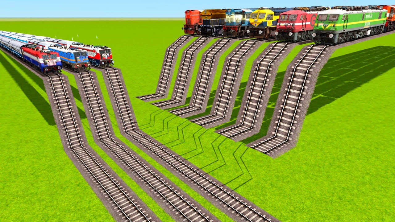SIX DANGEROUS BROKEN LADDER RAILROAD TRAINS VS THREE INTACT STAIR TRACKS TRAINS|▶️ Train simulator|