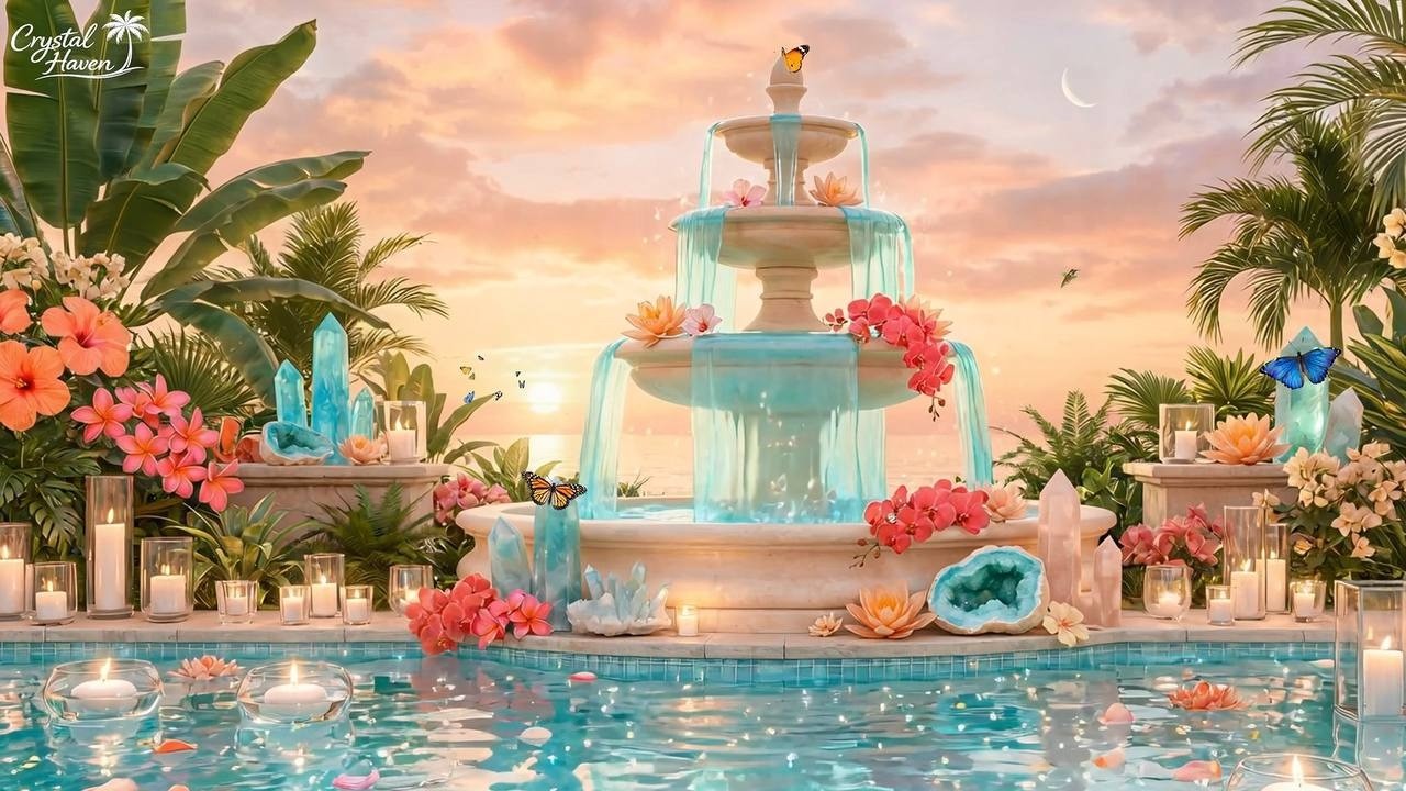 Кристальные звуки пианино, вода, птицы и цикады для глубокого расслабления 🌙🌊 | Тропический фонтан