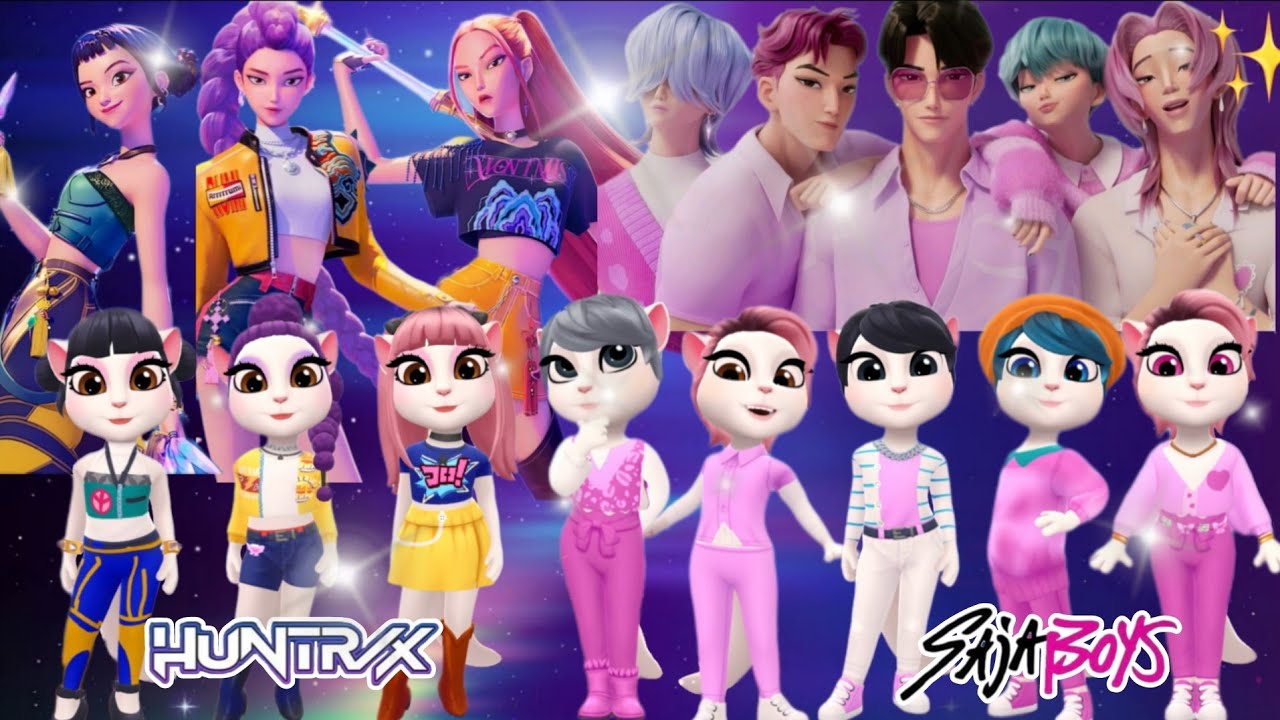 🌈 My Talking Angela ➕ Kpop Demon Hunter 🎵😈 makeover 💄💄 // Huntr/x VS Saja Boys // Cosplay 