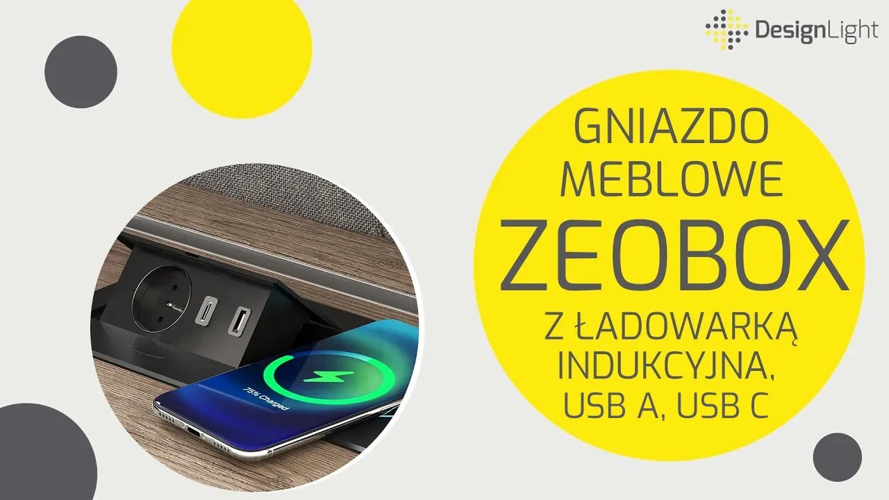 Gniazdo meblowe ZEOBOX 230V AC z ładowarką indukcyjna, USB A, USB C - Design Light