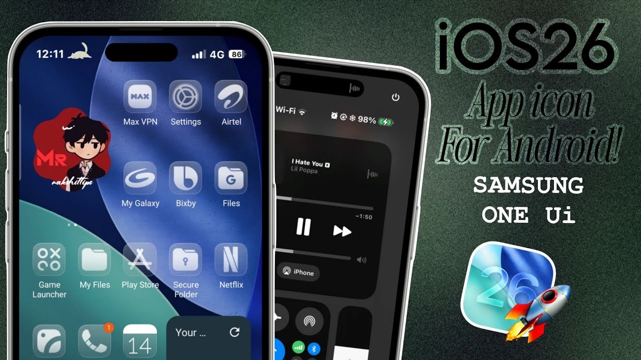 Иконки приложений с эффектом стекла в стиле iOS 26 на Samsung One UI (Android)