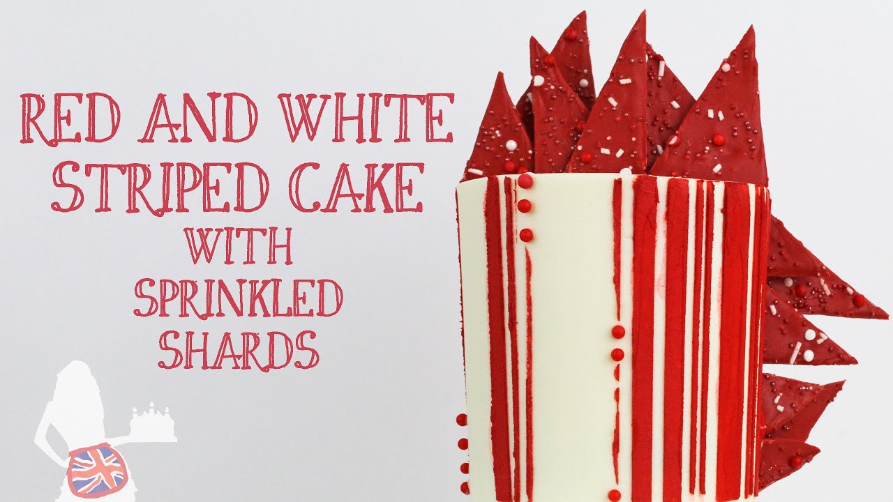 Red and White Striped Cake With Sprinkled Shards