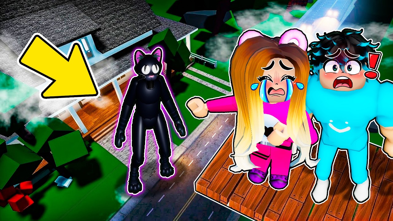 Construimos la BASE MÁS ALTA para Escondernos del GATO MONSTRUO en Brookhaven Roblox