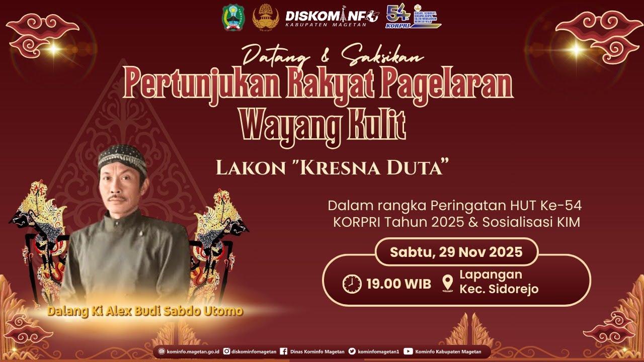 PAGELARAN WAYANG KULIT HUT KORPRI KE-54 TAHUN 2025 DAN SOSIALISASI KIM DI KABUPATEN MAGETAN