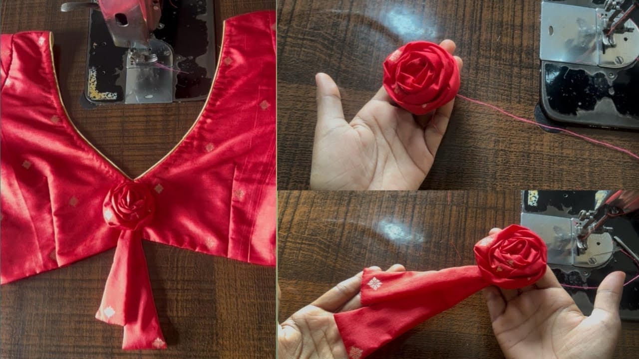 How to make beautiful fabric rose 🌹 for blouse neck design /super easy fabric rose