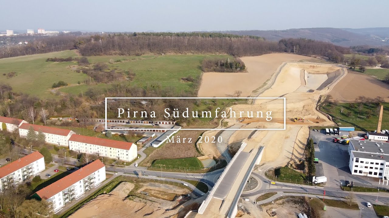Langer Drohnenflug Pirna Südumfahrung März 2020 - 4K
