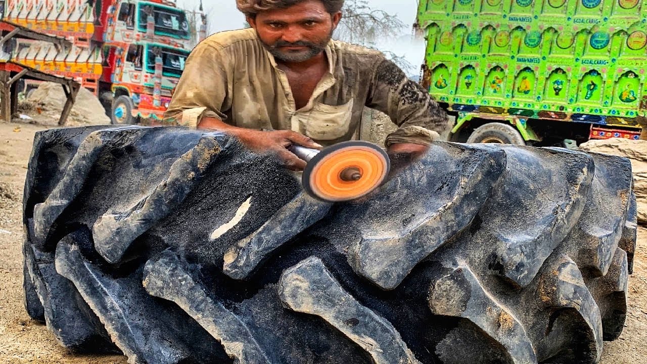 A Unique Process of Repairing a Big Tire | Old Giant Tire Repairing at Local Workshop