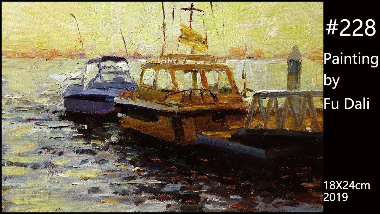 #228 Harbor Oil Painting by Fu Dali