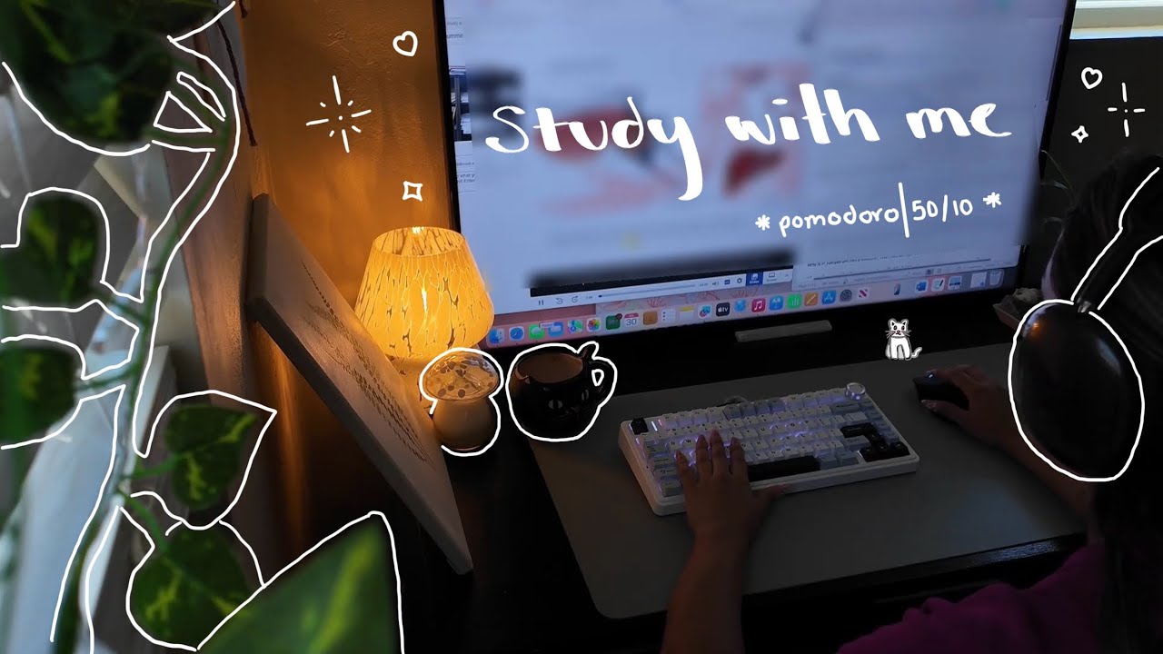 study with me 🌱 | 2 hrs. 50/10, cozy, light rain, with keyboard sounds + mouse clicking