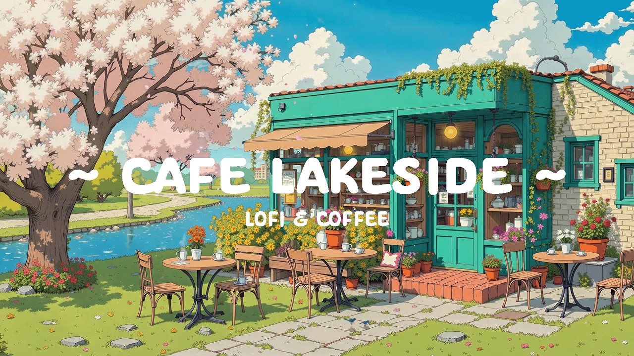 Espresso Lakeside 🌸 Outdoor Peaceful Cafe in Slow Day ☕ Lofi Cafe & Relaxing Music for study, work