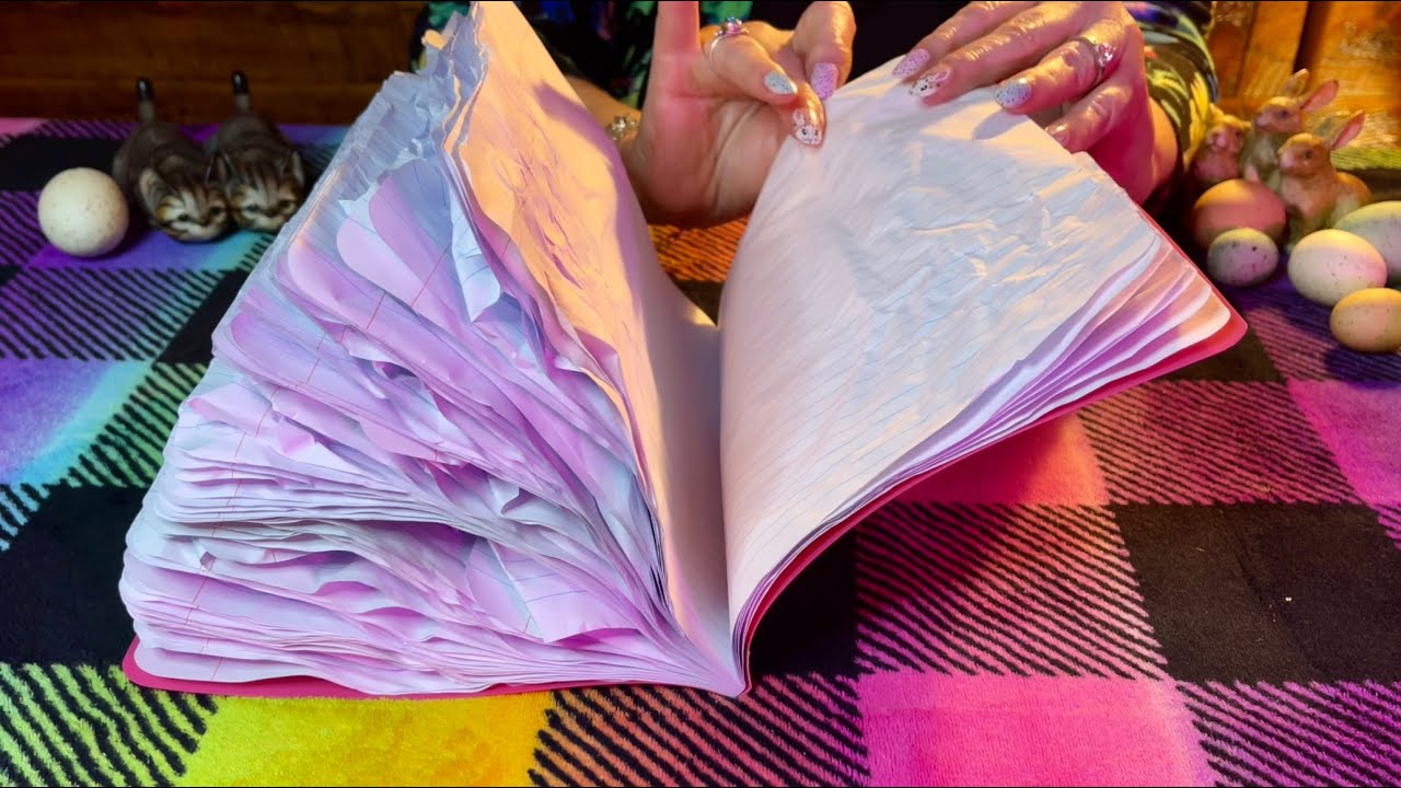 New Crinkle Notebook!📔(No talking only) Smoothing out water damaged pages! Super crinkle fest! ASMR
