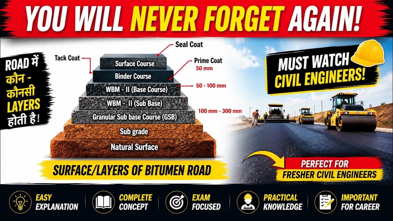 Road Surface में कितनी Layers होती है Cross-section /Layers of Bitumen Road Surface in Hindi |