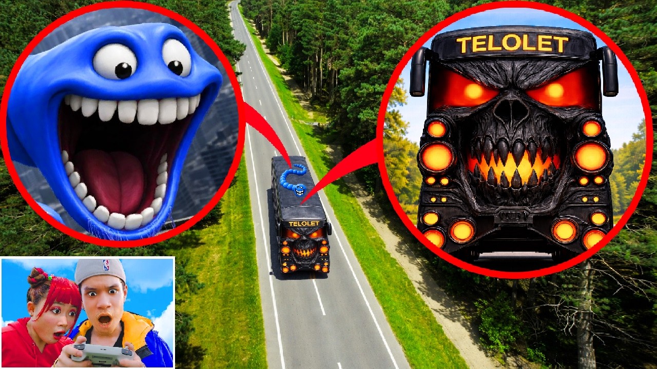 CAUGHT on DRONE: TET TET TET TELOLET MONSTER BUS Meets a MYSTERY CREATURE at 3AM?!