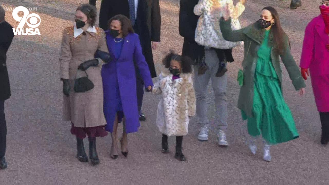 Vice President Kamala Harris walks down Pennsylvania Avenue during inaugural parade