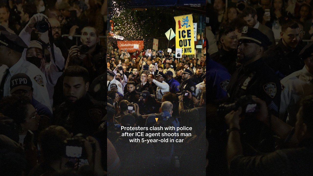 Столкновения протестующих с полицией после того, как агент ICE выстрелил в мужчину на глазах у 5-...