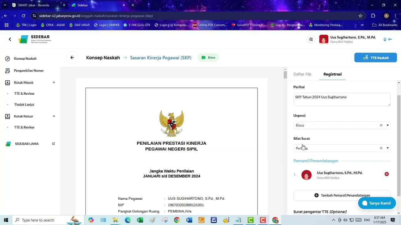 TUTORIAL TTE SKP PADA SIDEBAR VERSI BARU