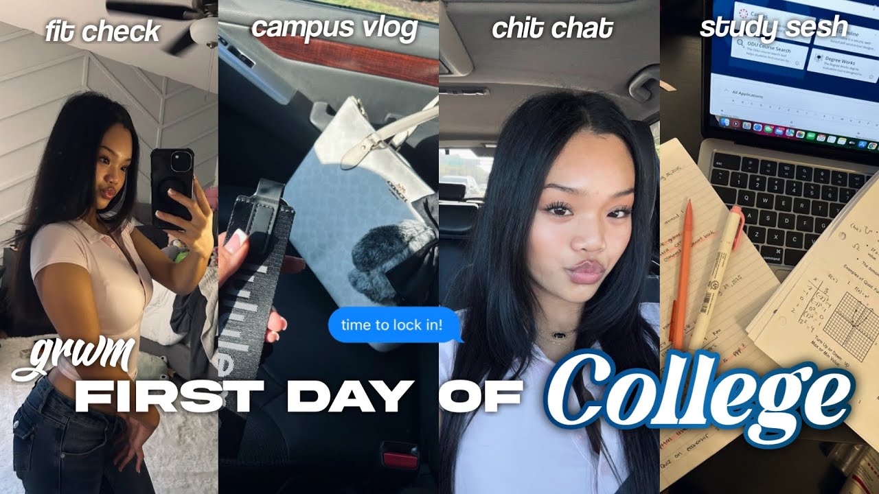 GRWM: FIRST DAY OF COLLEGE | campus vlog, chit chat, and study sesh! 