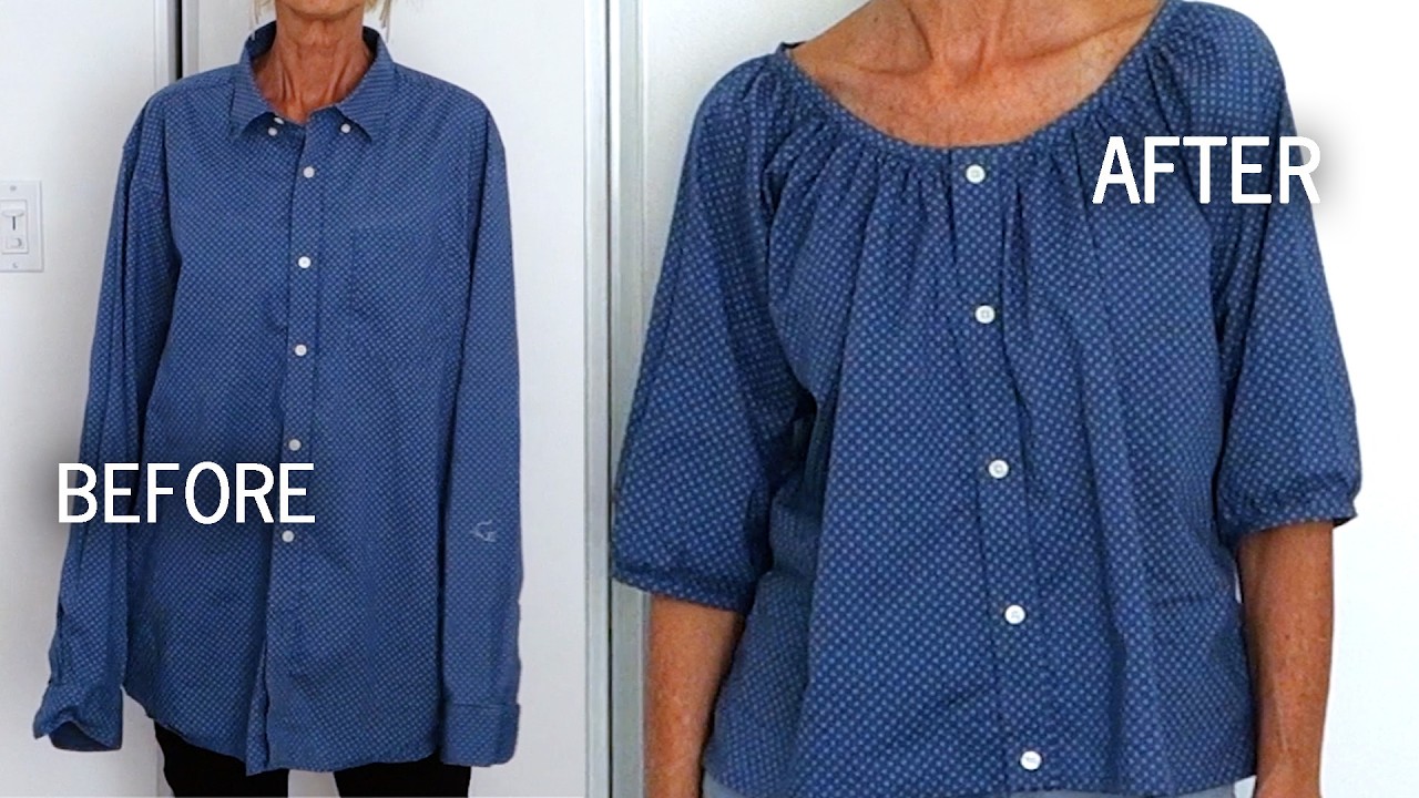 DIY MEN'S SHIRT REFASHION :: Upcycle men's shirt into women's peasant blouse