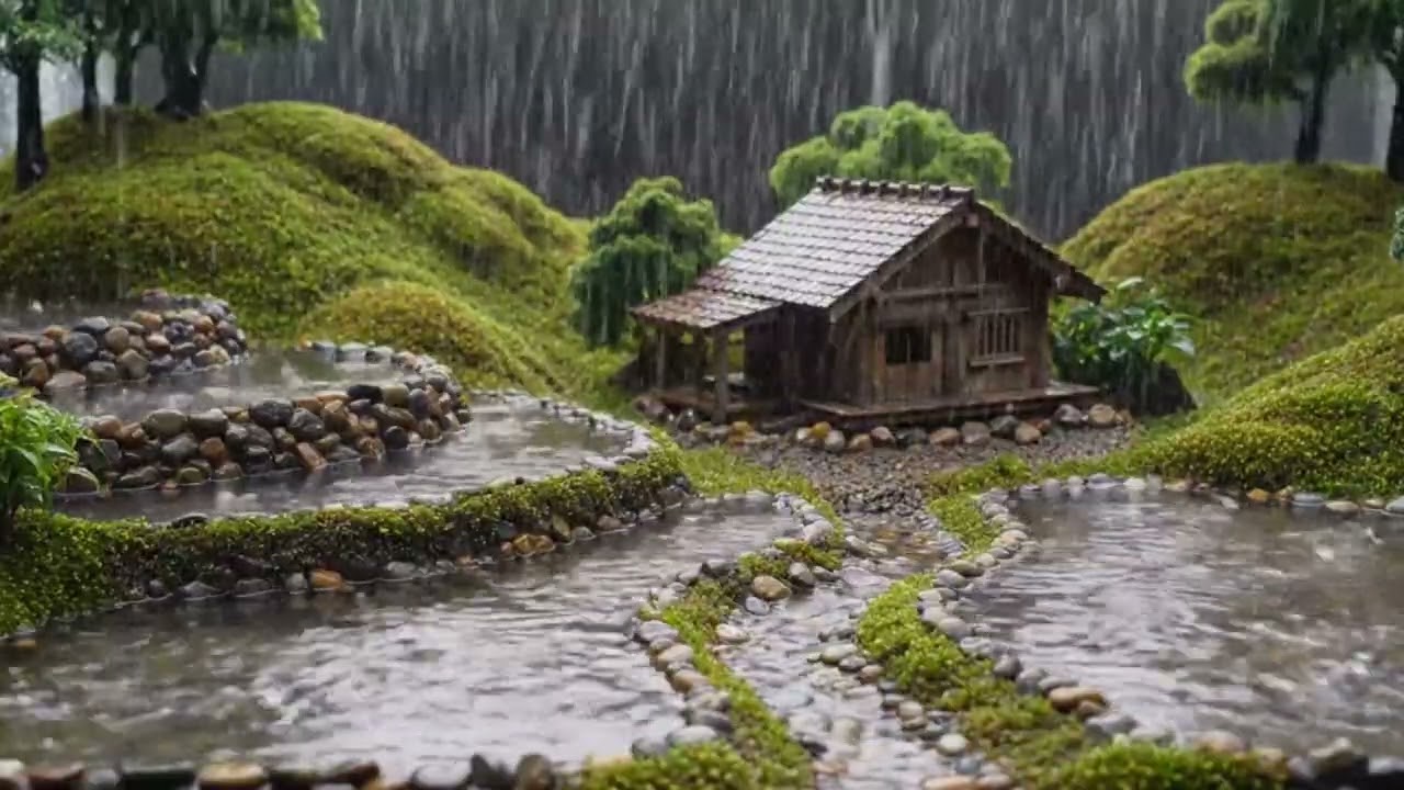 Heavy Rain on Miniature Cottage | Cozy Diorama Ambience for Sleep, Study & Focus