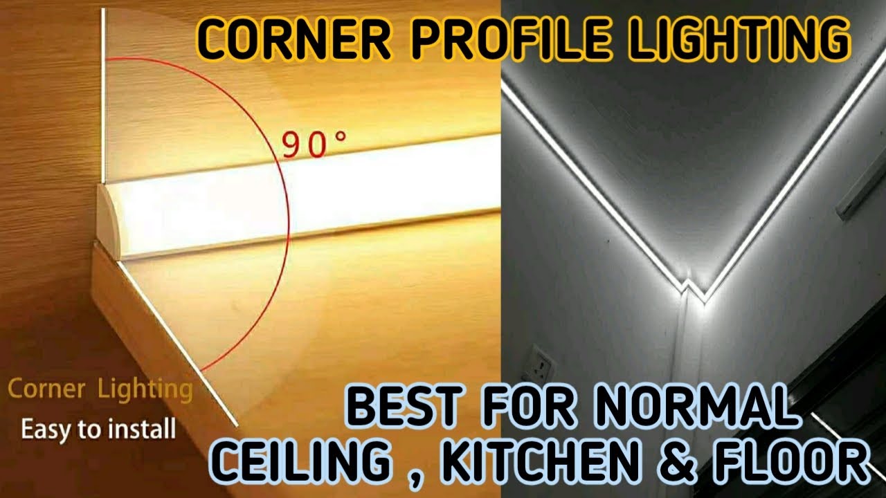 Угловой профильный светильник для кухни | Угловой профильный светильник для потолка и пола | Уста...